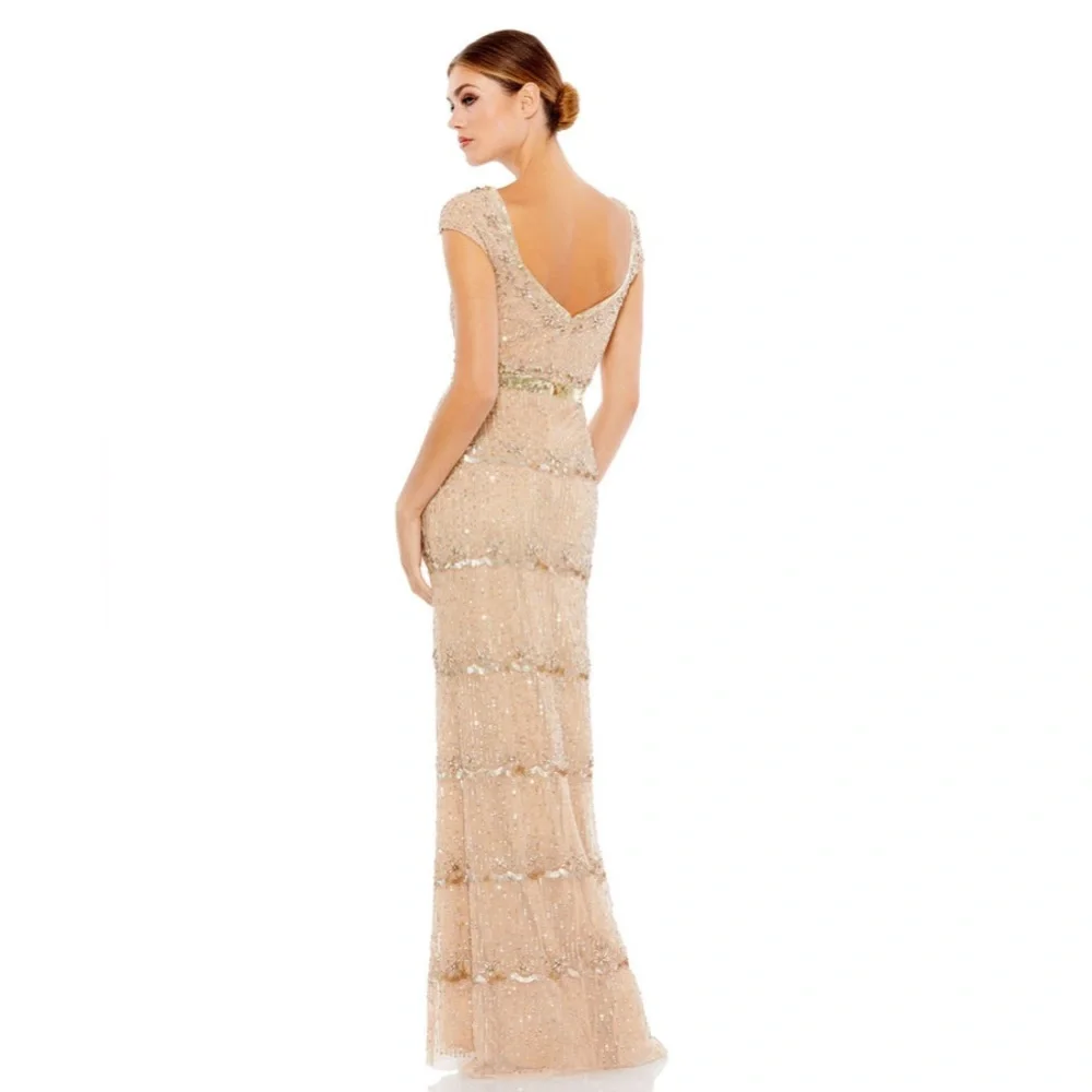 Mac Duggal cap sleeve sequin beaded embellished column gown nude 11175_4